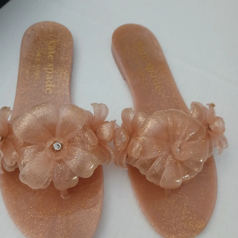 kate spade Women's Glitter Peach Floral Slide Sandals Sizes 7/10 New $35 - Picture 5 of 10